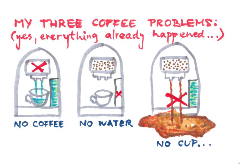 Three coffee problem: no coffee, no water and no cup&hellip;